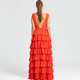 Vestido Longo em Crepe com Babados Estruturados – REF: EG49