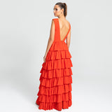 Vestido Longo em Crepe com Babados Estruturados – REF: EG49