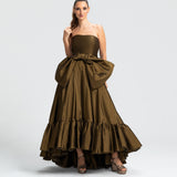 Vestido Longo em Tafetá Tomara que Caia com Laço Gigante – REF: EG58