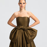 Vestido Longo em Tafetá Tomara que Caia com Laço Gigante – REF: EG58