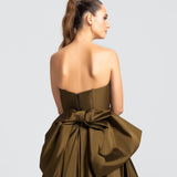 Vestido Longo em Tafetá Tomara que Caia com Laço Gigante – REF: EG58
