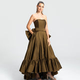 Vestido Longo em Tafetá Tomara que Caia com Laço Gigante – REF: EG58