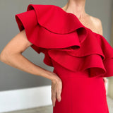 Vestido Longo em Crepe Fosco com Babado Estruturado – REF: OD82
