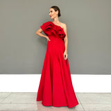 Vestido Longo em Crepe Fosco com Babado Estruturado – REF: OD82