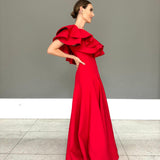 Vestido Longo em Crepe Fosco com Babado Estruturado – REF: OD82