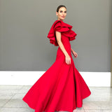 Vestido Longo em Crepe Fosco com Babado Estruturado – REF: OD82